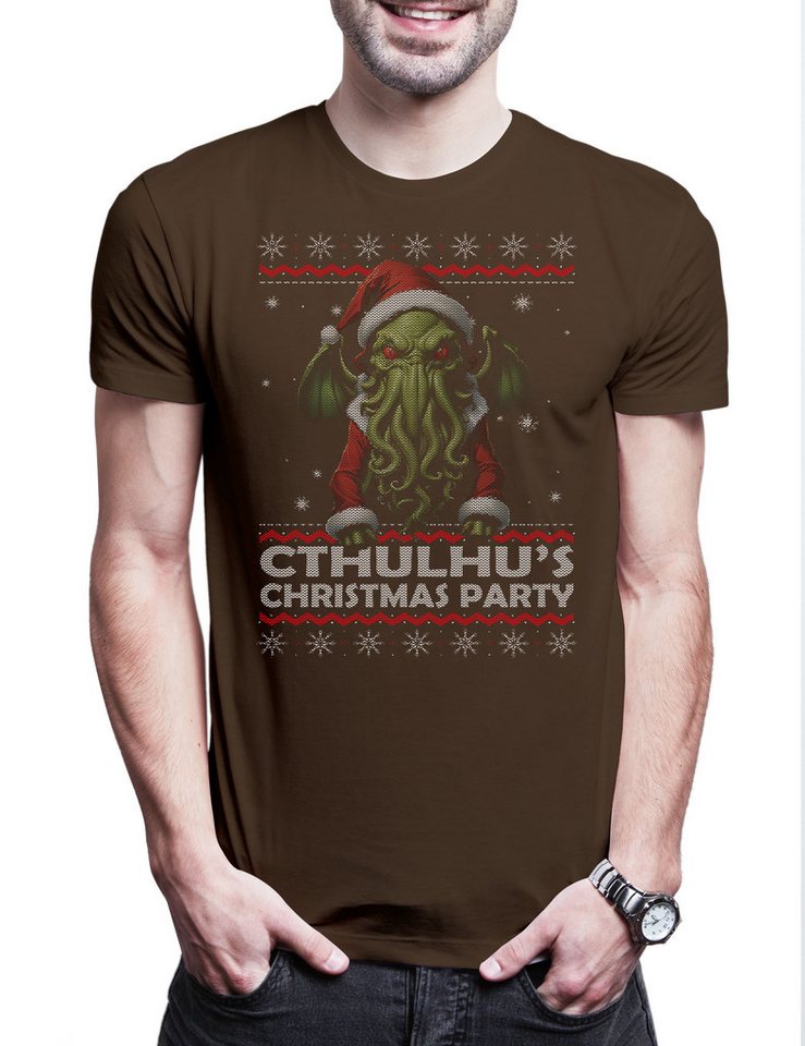 Urban Backwoods Print-Shirt Cthulhu Christmas Party Herren T-Shirt Santa X-Mas Horror Lovecraft (1-tlg) Claus Miskatonic Weihnachten R´lyeh von Urban Backwoods