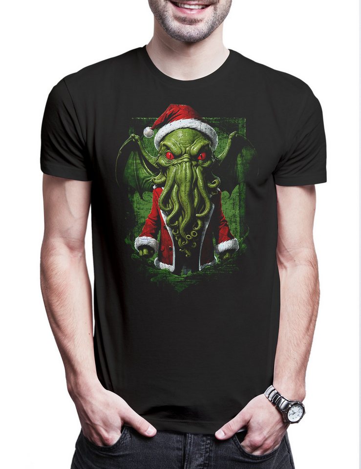 Urban Backwoods Print-Shirt Cthulhu Santa Herren T-Shirt X-Mas Horror Lovecraft Claus Miskatonic (1-tlg) Weihnachten R´lyeh HP University von Urban Backwoods
