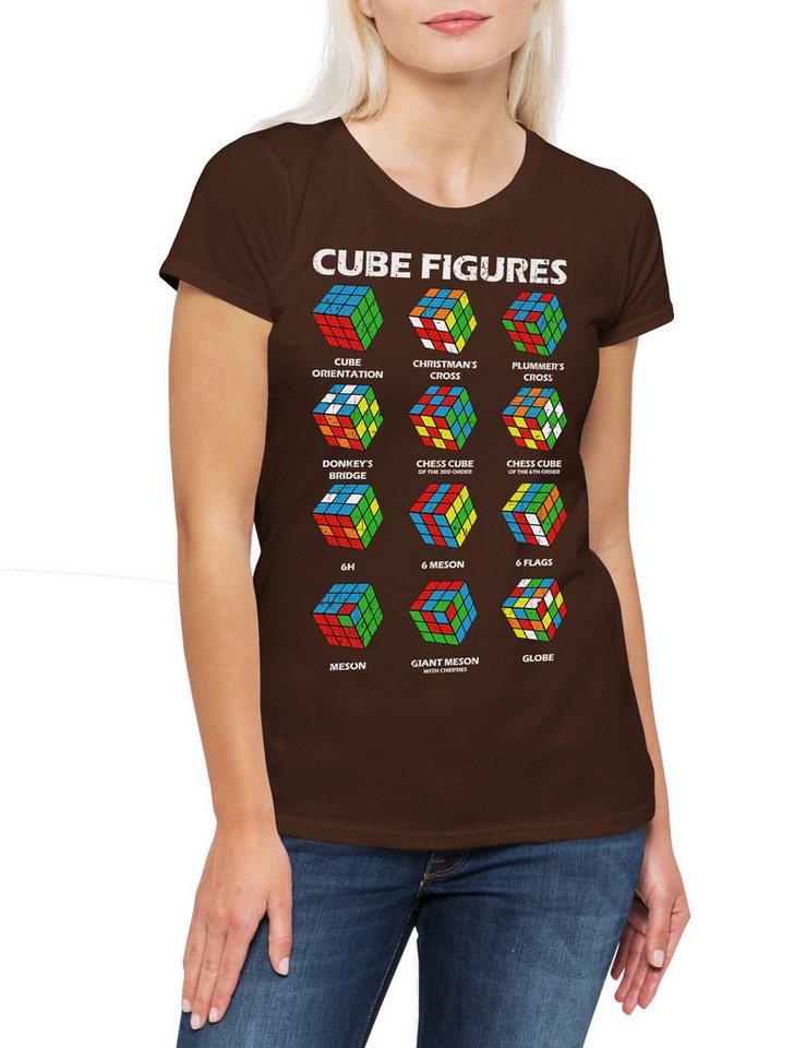 Urban Backwoods Print-Shirt Cube Figures II Damen T-Shirt Zauberwürfel 80s Magic Speed Cubing (1-tlg) Speedcube Algorithm Cube Würfel von Urban Backwoods