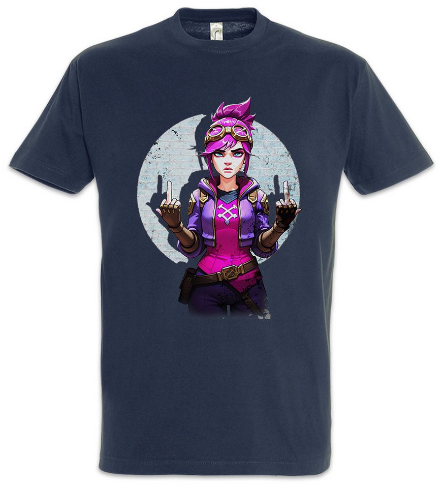 Urban Backwoods Print-Shirt Cyber Violet Girl Herren T-Shirt Arcane Legends Anime Punk Tattoo Jinx (1-tlg) League LOL Gamer Gaming von Urban Backwoods