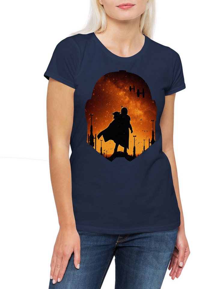 Urban Backwoods Print-Shirt Djarin Landscape Damen T-Shirt Star Din Rebel Mandalorian Wars Baby (1-tlg) Yoda X Grogu Wing von Urban Backwoods