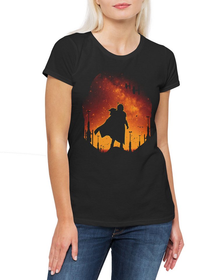 Urban Backwoods Print-Shirt Djarin Landscape Damen T-Shirt Star Din Rebel Mandalorian Wars Baby (1-tlg) Yoda X Grogu Wing von Urban Backwoods