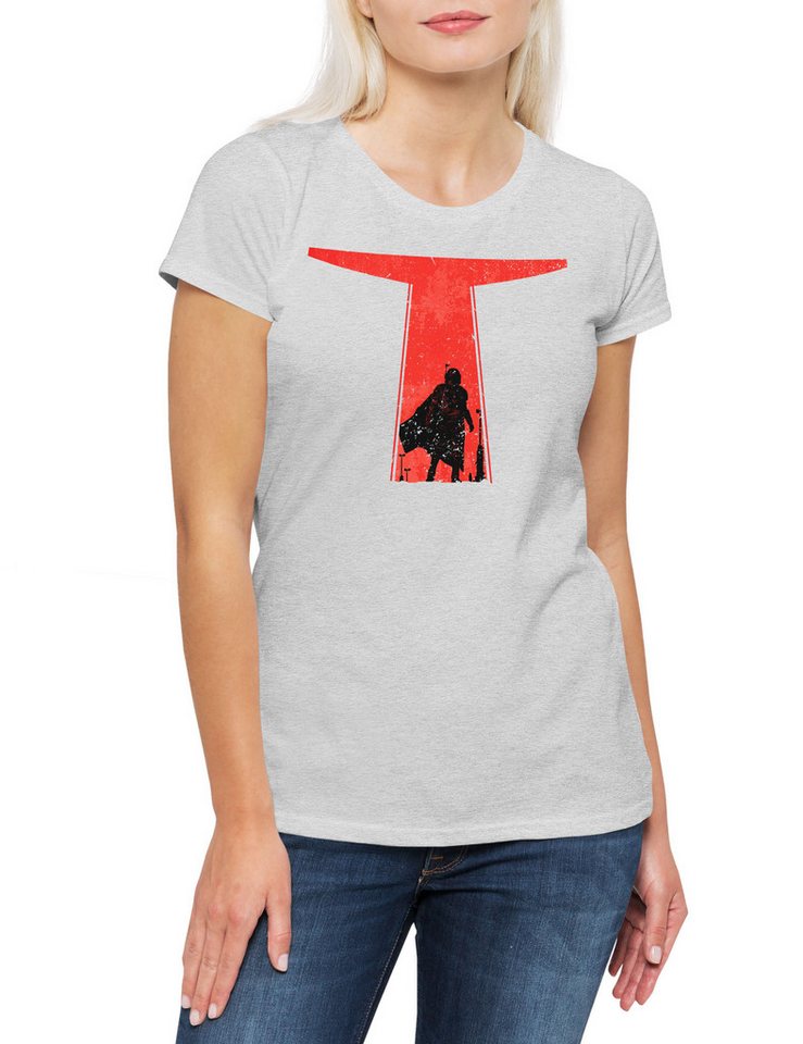 Urban Backwoods Print-Shirt Djarin Silhouette Damen T-Shirt Star Din Rebel Mandalorian Wars Baby (1-tlg) Yoda X Grogu Wing von Urban Backwoods