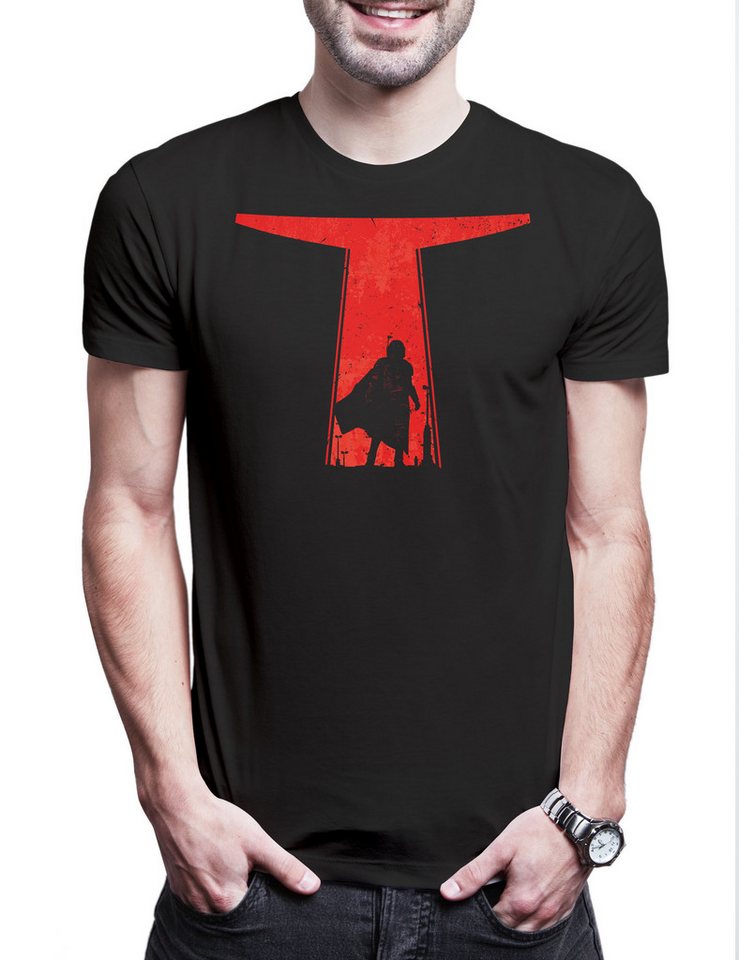 Urban Backwoods Print-Shirt Djarin Silhouette Herren T-Shirt Star Din Rebel Mandalorian Wars Baby (1-tlg) Yoda X Grogu Wing von Urban Backwoods