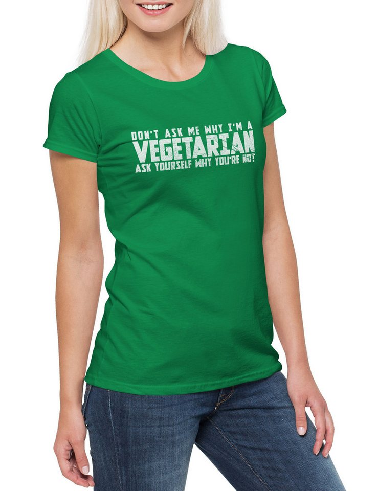 Urban Backwoods Print-Shirt Don't Ask Me Why I Am Vegetarian Damen T-Shirt Gardening Gärtner (1-tlg) Garten Satan Heil Vegan von Urban Backwoods