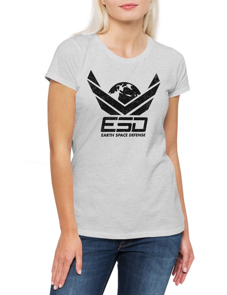 Urban Backwoods Print-Shirt Earth Space Defense Logo I Damen T-Shirt Invasion Independence Alien (1-tlg) Day Movie Film Sci-Fi von Urban Backwoods
