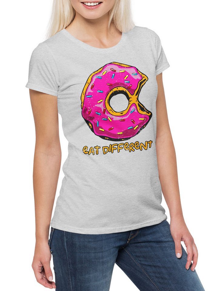Urban Backwoods Print-Shirt Eat Different II Damen T-Shirt Donut Fun Computer Think Anders Denken (1-tlg) Gay Lesbian Outside The von Urban Backwoods