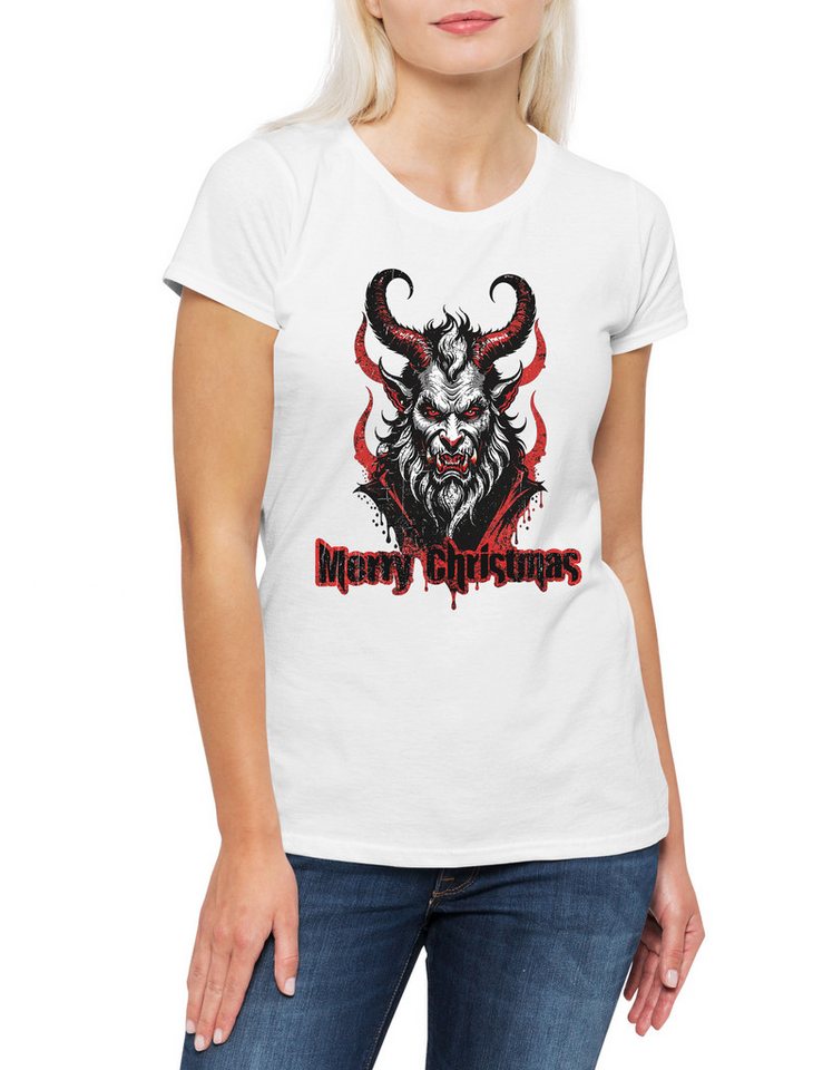 Urban Backwoods Print-Shirt Evil X-Mas Krampus Damen T-Shirt White Merry Christmas Santa Bad Claus (1-tlg) Nikolaus Weihnachten Weihnachtsmann Anti-Santa von Urban Backwoods