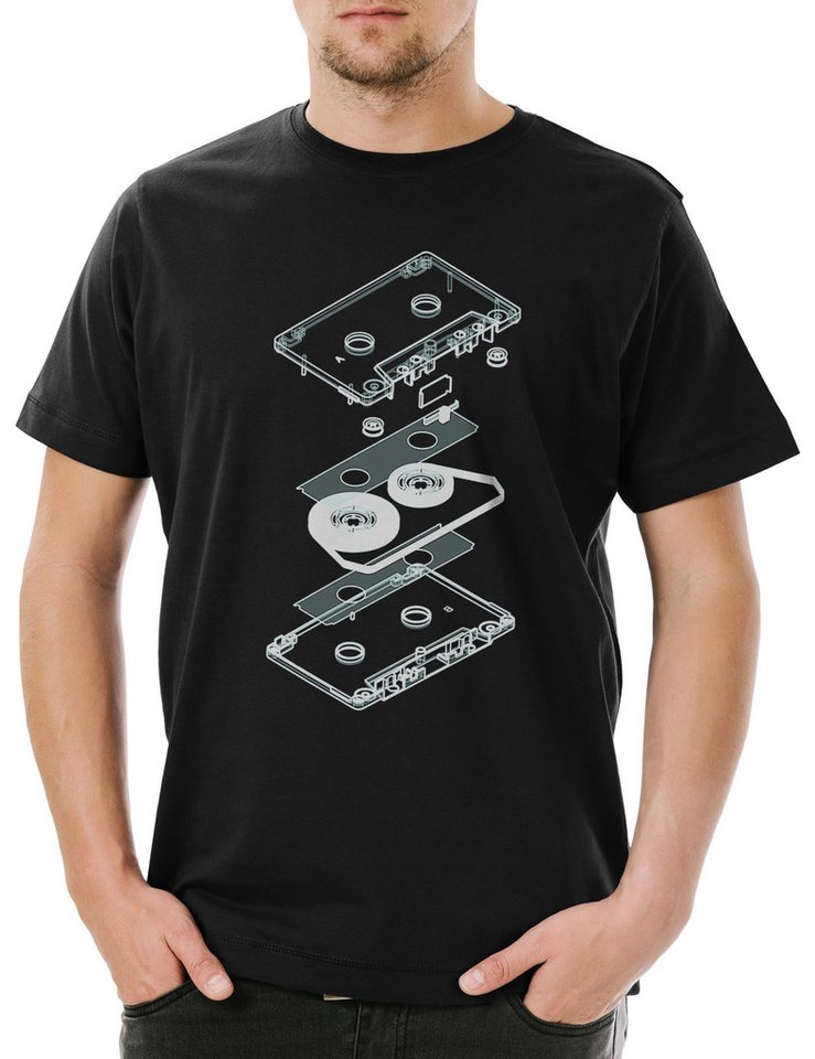 Urban Backwoods Print-Shirt Explosion Audio Cassette Herren T-Shirt 80s Kassette DJ MC Music VHS (1-tlg) Tape Player Kassettenrekorder Retro von Urban Backwoods