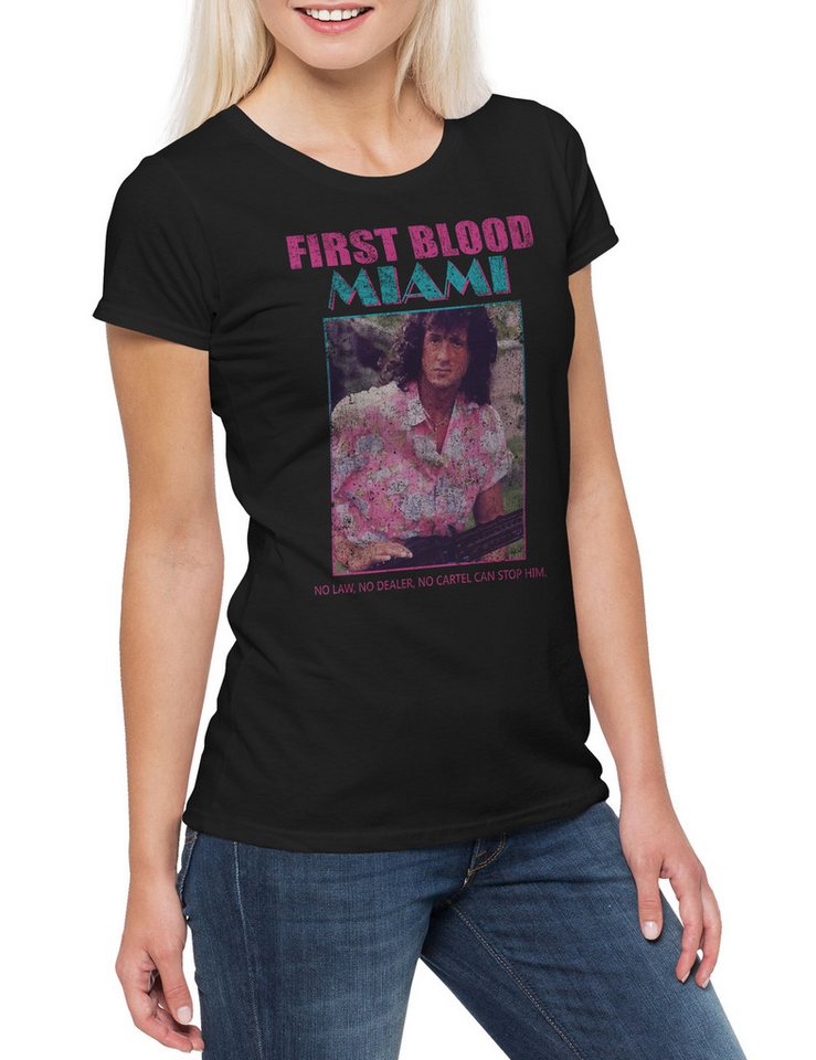Urban Backwoods Print-Shirt First Blood Miami Damen T-Shirt Vice John Fun 80s Stallone Rambo (1-tlg) Florida Eighties Kult Fun von Urban Backwoods