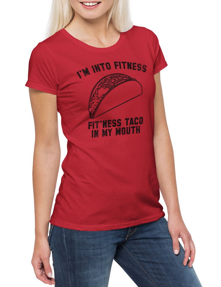 Urban Backwoods Print-Shirt Fitness Taco Damen T-Shirt Gym Mexican Food Tortilla Burrito Nom Nom (1-tlg) Geek Nerd Hunger Hungrig von Urban Backwoods