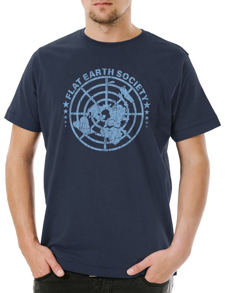 Urban Backwoods Print-Shirt Flat Earth Society Herren T-Shirt Symbol Sign Logo Flache Erde Scheibe (1-tlg) Schild Rowbotham Astronaut von Urban Backwoods