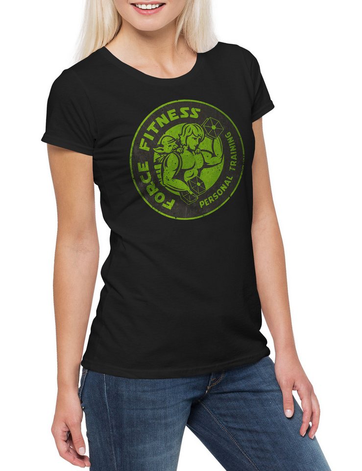 Urban Backwoods Print-Shirt Force Fitness Vintage Logo Damen T-Shirt Star Gym Fitness Sci-Fi (1-tlg) Rebellion Sport Dark Yoda von Urban Backwoods