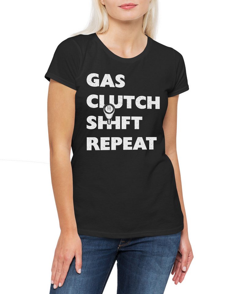 Urban Backwoods Print-Shirt Gas Clutch Shift Repeat Damen T-Shirt Polizei Auto Racing Muscle Cars (1-tlg) Car Racing Rennen Rennfahrer von Urban Backwoods