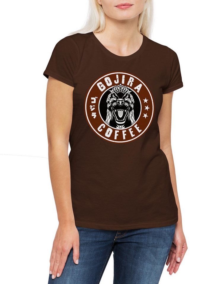 Urban Backwoods Print-Shirt Gojira Coffee Damen T-Shirt Kaffee Barista Koffein Caffein Shop (1-tlg) Espresso Godzilla Addicted Kaiju von Urban Backwoods