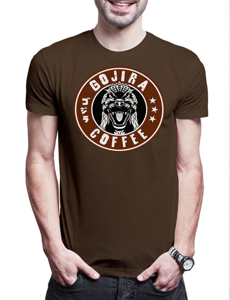 Urban Backwoods Print-Shirt Gojira Coffee Herren T-Shirt Kaffee Barista Koffein Caffein Shop (1-tlg) Espresso Godzilla Addicted Kaiju von Urban Backwoods