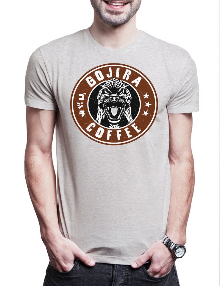 Urban Backwoods Print-Shirt Gojira Coffee Herren T-Shirt Kaffee Barista Koffein Caffein Shop (1-tlg) Espresso Godzilla Addicted Kaiju von Urban Backwoods