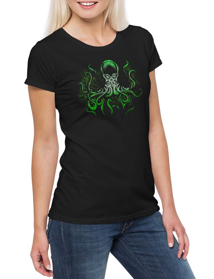 Urban Backwoods Print-Shirt Green Cthulhu Damen T-Shirt Cthulhu Call Horror Arkham H. P. Lovecraft (1-tlg) R´LYEH Call Sign Dunwich von Urban Backwoods