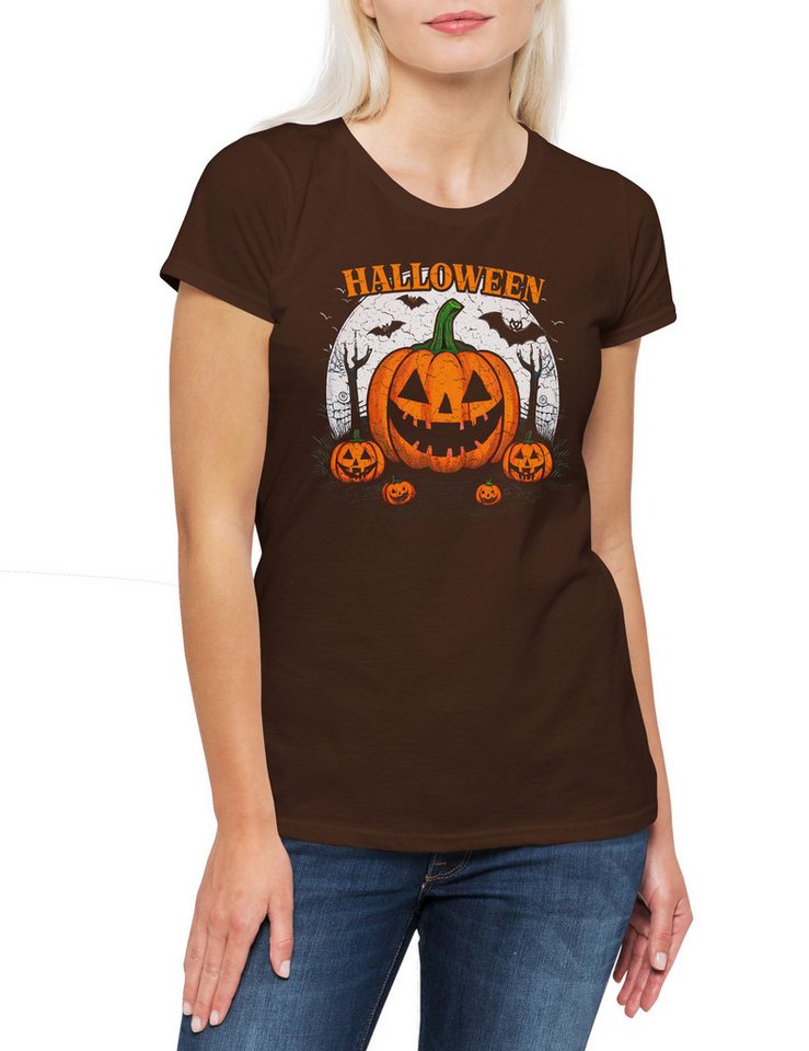 Urban Backwoods Print-Shirt Halloween Pumpkins & Bats Damen T-Shirt Kürbis Horror Costume (1-tlg) Verkleidung Glownig Movie Trick von Urban Backwoods
