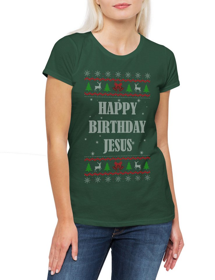 Urban Backwoods Print-Shirt Happy Birthday Jesus Damen T-Shirt Holy Christus Christmas X-Mas (1-tlg) Weihnachten Merry Christ Santa von Urban Backwoods