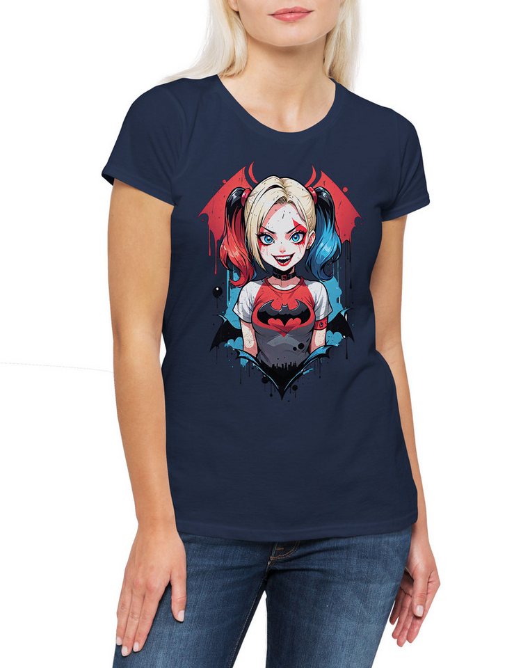 Urban Backwoods Print-Shirt Harley Batcave Girl Damen T-Shirt Bat Logo Quinn Anime Gotham Batman (1-tlg) Modern Art Man Woman von Urban Backwoods