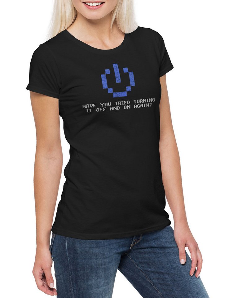 Urban Backwoods Print-Shirt Have You Tried Turning It Off And On Again Damen T-Shirt IT PC Gamer (1-tlg) Informatik Informatiker Science Admin von Urban Backwoods