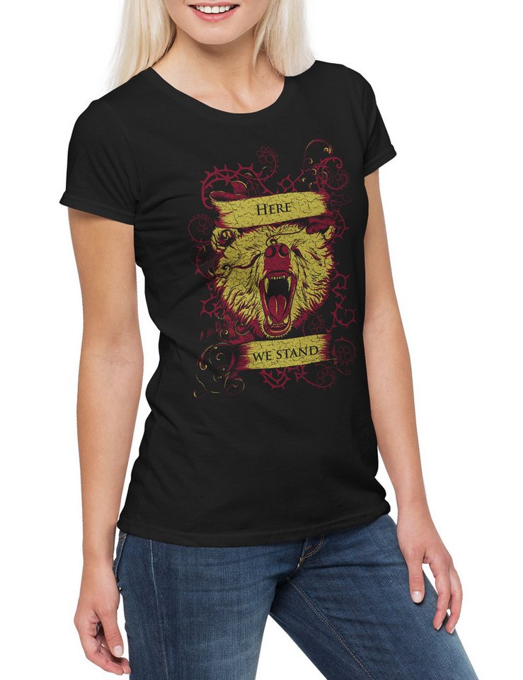 Urban Backwoods Print-Shirt Here We Stand Damen T-Shirt Affe Cowboy Hut Stern Star Western Hat (1-tlg) Western Saloon Square Dance von Urban Backwoods