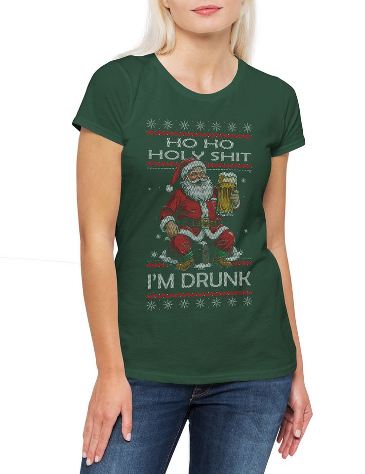 Urban Backwoods Print-Shirt Holy Shit I Am Drunk Christmas Damen T-Shirt Merry Santa X-Mas Claus (1-tlg) Bier Booze Alkohol Weihnachten von Urban Backwoods