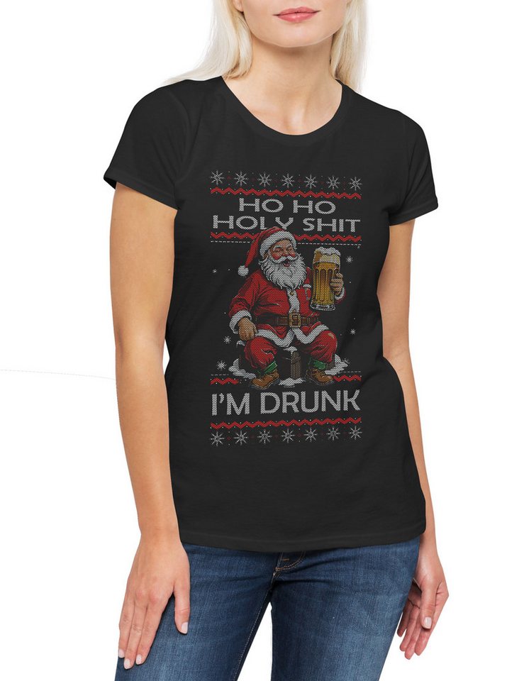 Urban Backwoods Print-Shirt Holy Shit I Am Drunk Christmas Damen T-Shirt Merry Santa X-Mas Claus (1-tlg) Bier Booze Alkohol Weihnachten von Urban Backwoods