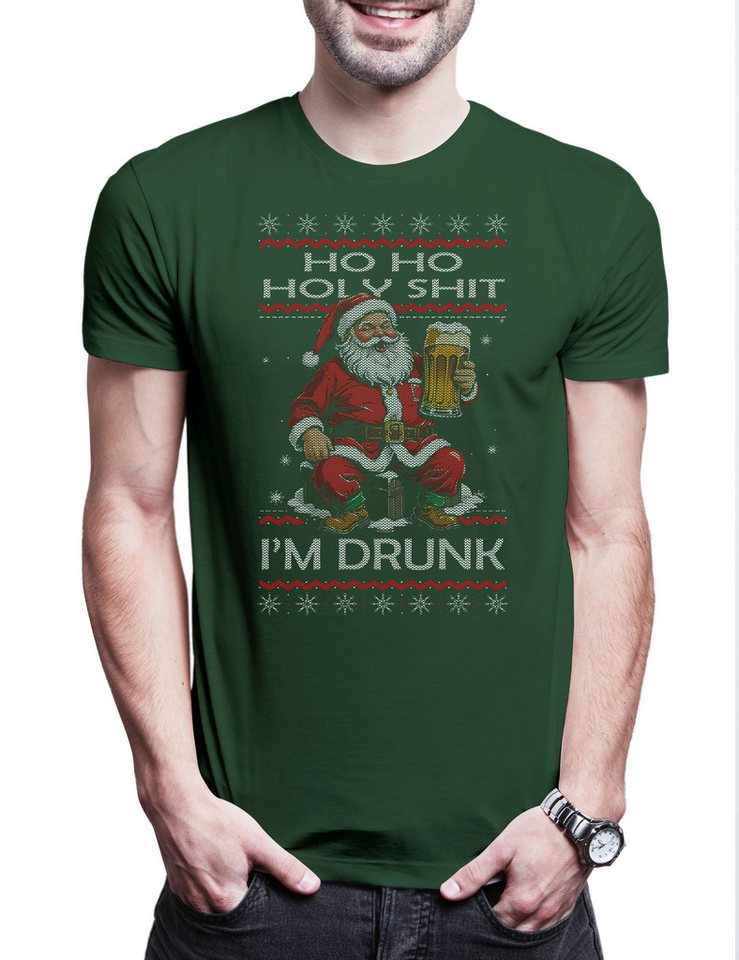 Urban Backwoods Print-Shirt Holy Shit I Am Drunk Christmas Herren T-Shirt Merry Santa X-Mas Claus (1-tlg) Bier Booze Alkohol Weihnachten von Urban Backwoods