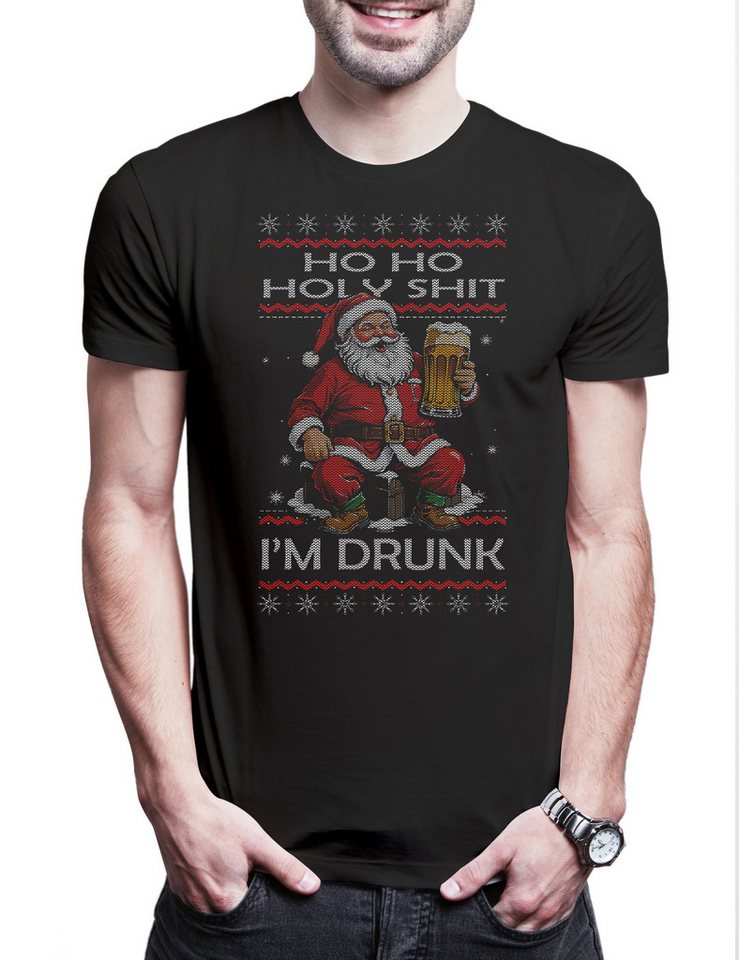 Urban Backwoods Print-Shirt Holy Shit I Am Drunk Christmas Herren T-Shirt Merry Santa X-Mas Claus (1-tlg) Bier Booze Alkohol Weihnachten von Urban Backwoods