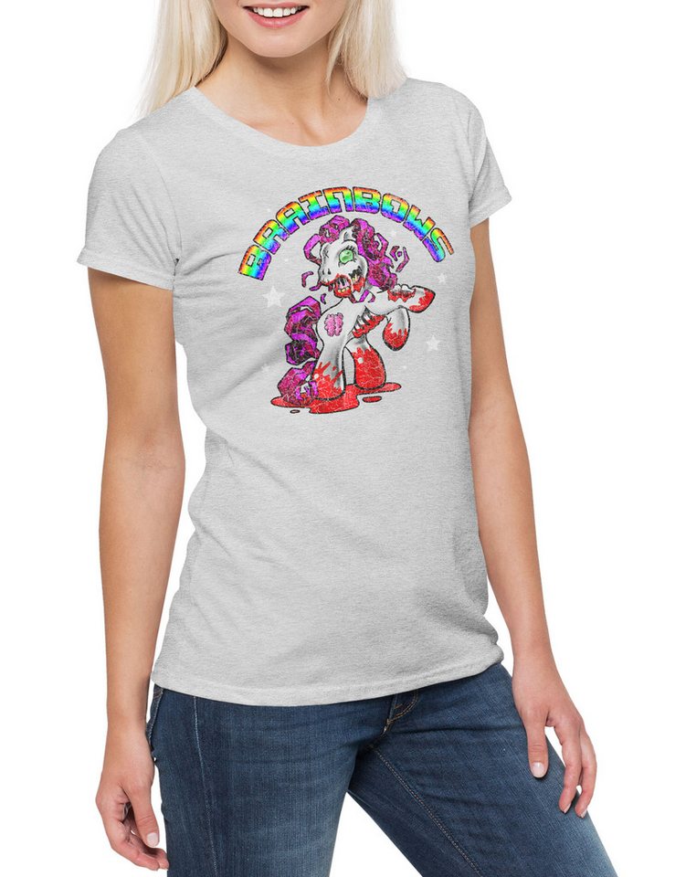 Urban Backwoods Print-Shirt Horror Unicorn III Damen T-Shirt Einhorn Zombie Splatter Unicorn (1-tlg) Regenbogen Blood Rainbow Bloody von Urban Backwoods