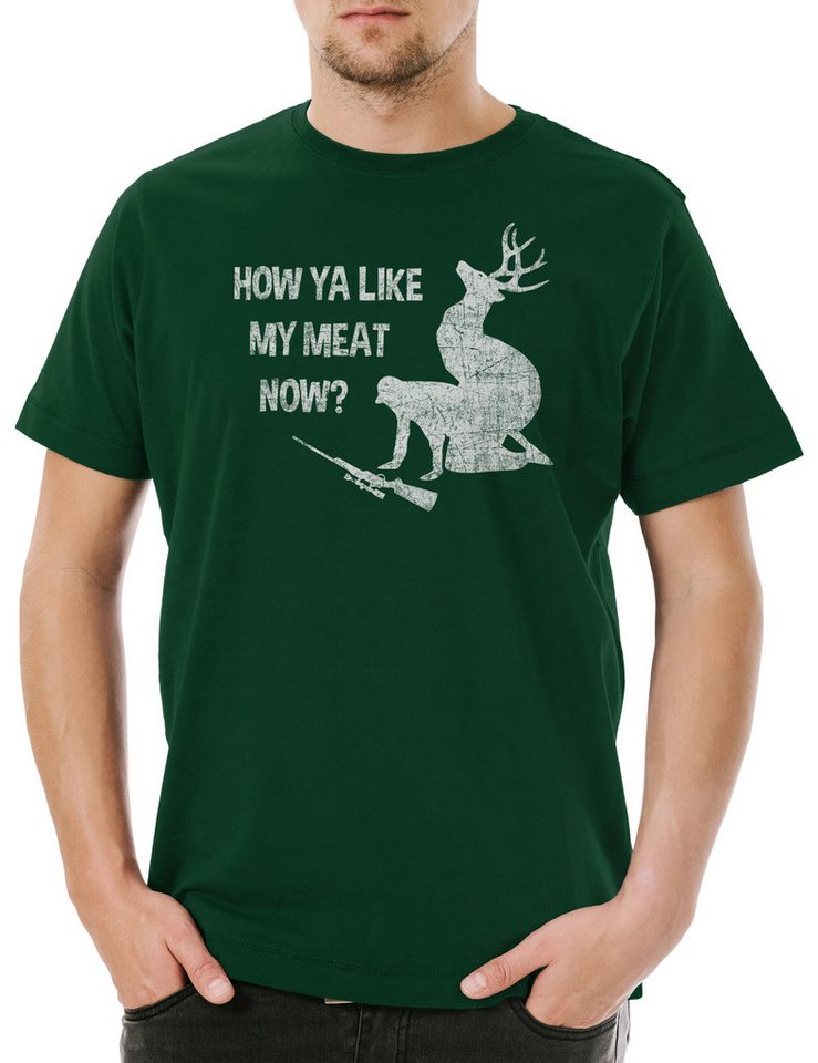 Urban Backwoods Print-Shirt How Ya Like My Meat Now Herren T-Shirt Deer Reh Hirsch Jäger Hunter (1-tlg) Jagd Hunt Geweih Vegan von Urban Backwoods