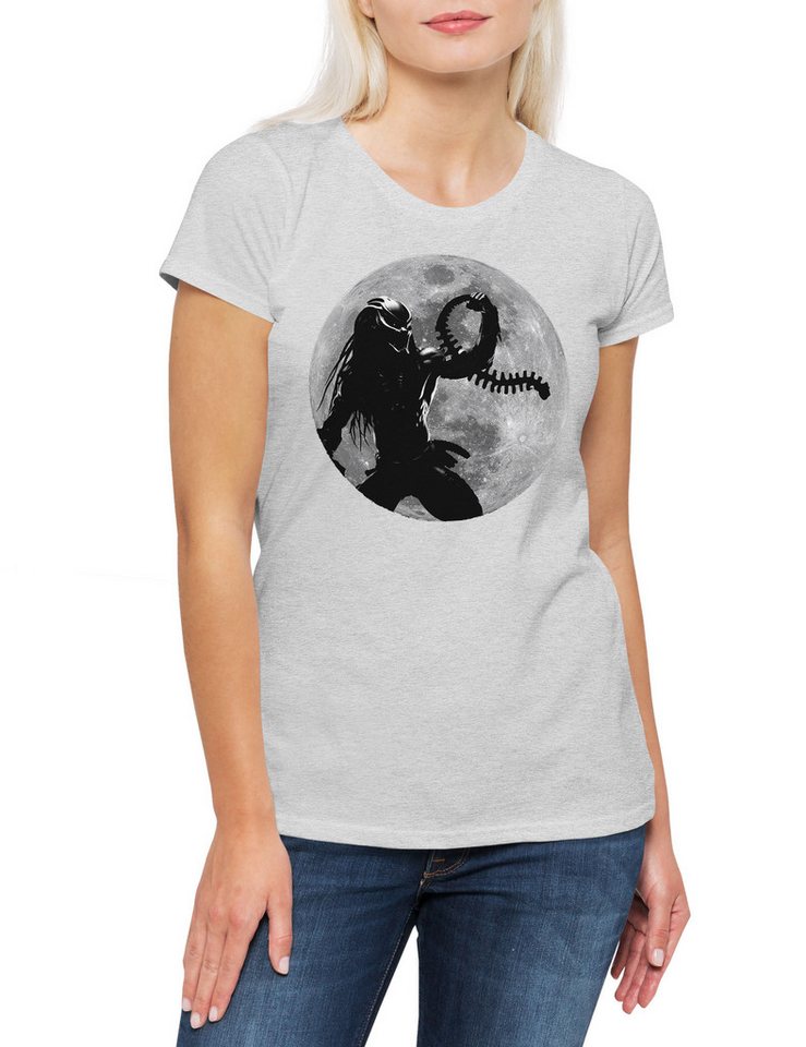 Urban Backwoods Print-Shirt Hunter Moon Damen T-Shirt Mond Sci-Fi Predator Science Fiction Alien (1-tlg) Horror Trophy Jäger Schwarzenegger von Urban Backwoods