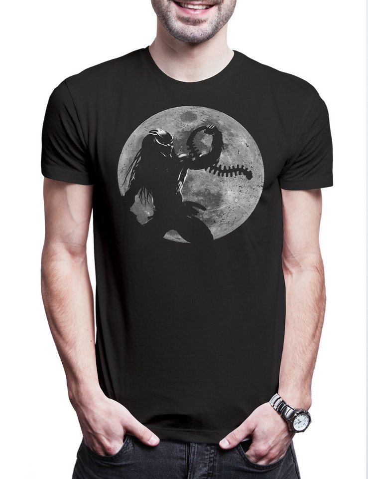 Urban Backwoods Print-Shirt Hunter Moon Herren T-Shirt Mond Sci-Fi Predator Science Fiction Alien (1-tlg) Horror Trophy Jäger Schwarzenegger von Urban Backwoods