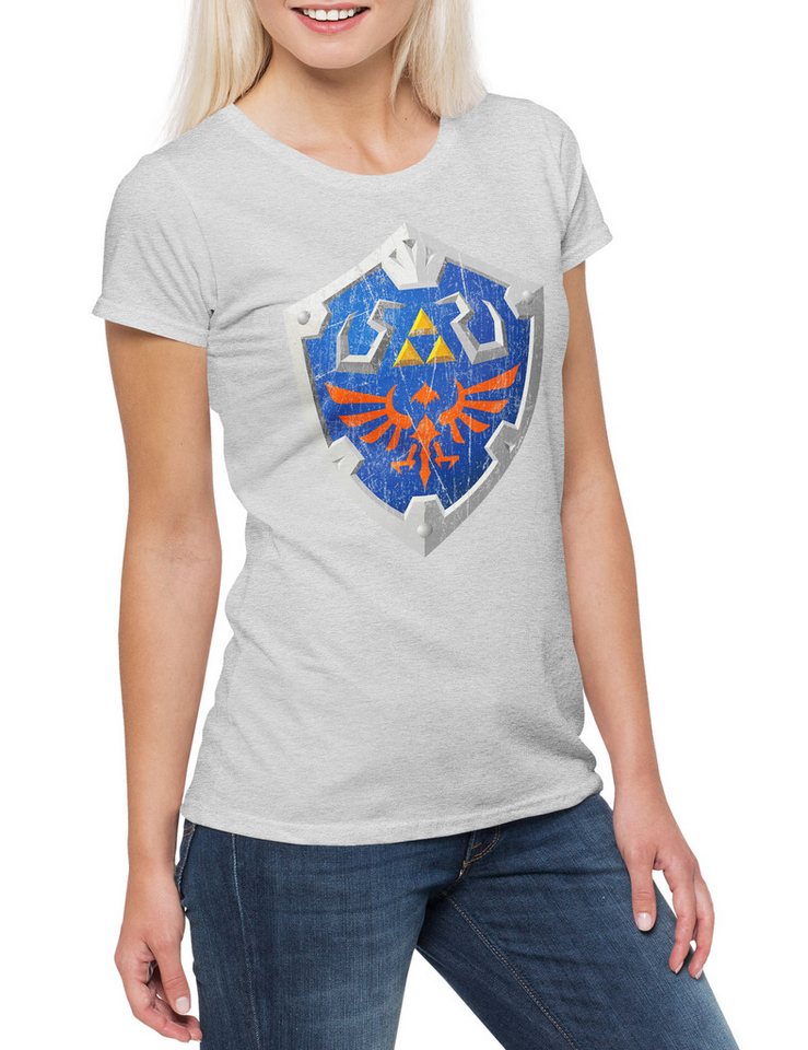 Urban Backwoods Print-Shirt Hylian Shield Damen T-Shirt Zelda Game Gamer PC Gaming Triforce Link (1-tlg) Games Geek Nerd Hyrule von Urban Backwoods