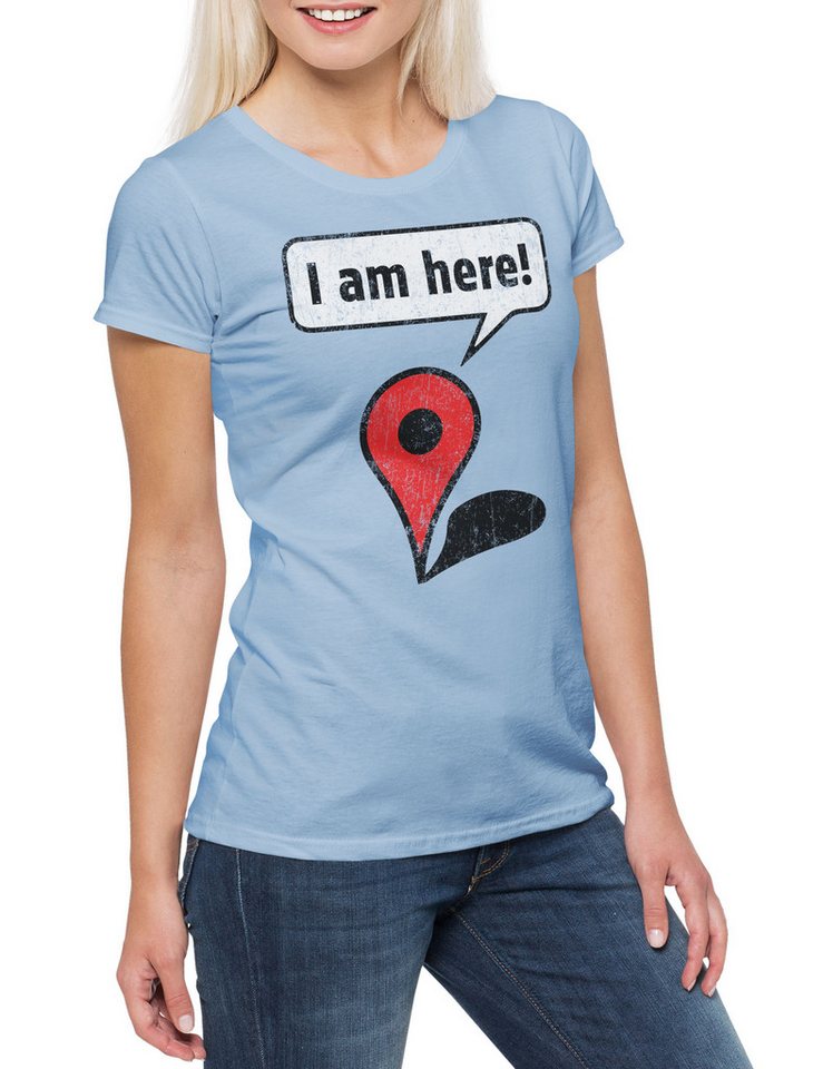 Urban Backwoods Print-Shirt I Am Here! Damen T-Shirt Logo Maps Navigator Navigation Karte Karten (1-tlg) Ich Bin Hier Zeichen von Urban Backwoods