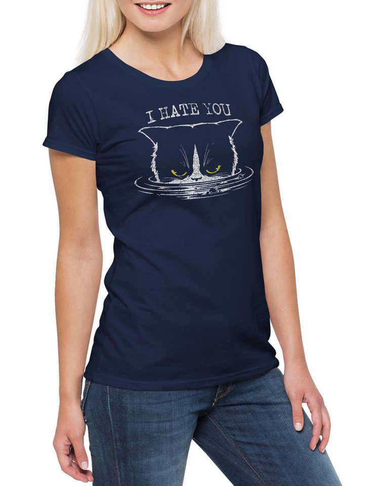 Urban Backwoods Print-Shirt I Hate You Cat Damen T-Shirt Cats Cat Katze Katzen Liebe Love Addicted (1-tlg) Süchtig Sucht Addiction Züchter von Urban Backwoods