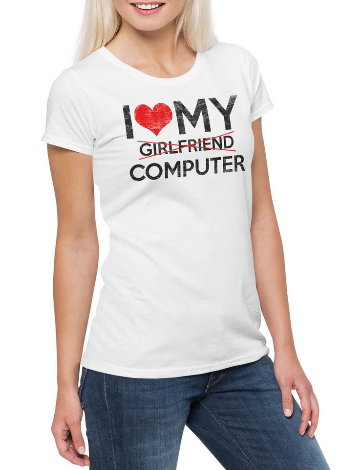 Urban Backwoods Print-Shirt I Love My Computer Damen T-Shirt Informatiker Girlfriend Programmierer (1-tlg) PC Informatik IT Admin von Urban Backwoods