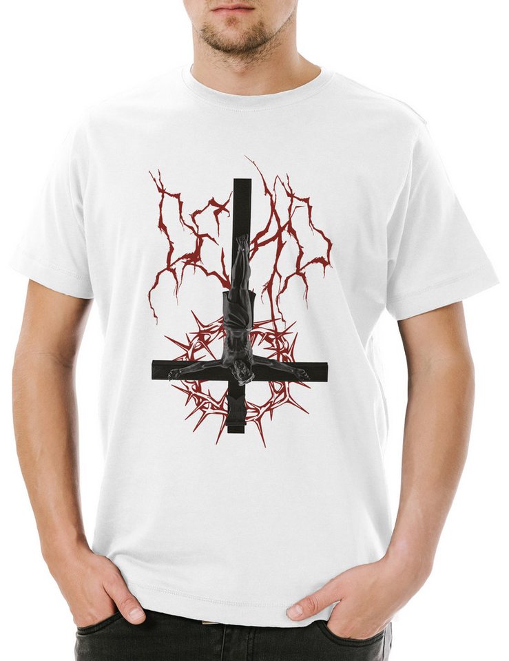 Urban Backwoods Print-Shirt Inverted Jesus Cross Herren T-Shirt Umgedrehtes Kreuz Symbol Pentagram (1-tlg) 666 Sign Christus Kreuz von Urban Backwoods