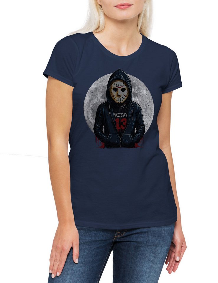 Urban Backwoods Print-Shirt Jason Moon Damen T-Shirt 13th Freitag Machete 13 Friday Jason Hockey (1-tlg) Horror 13th Camp Bat von Urban Backwoods