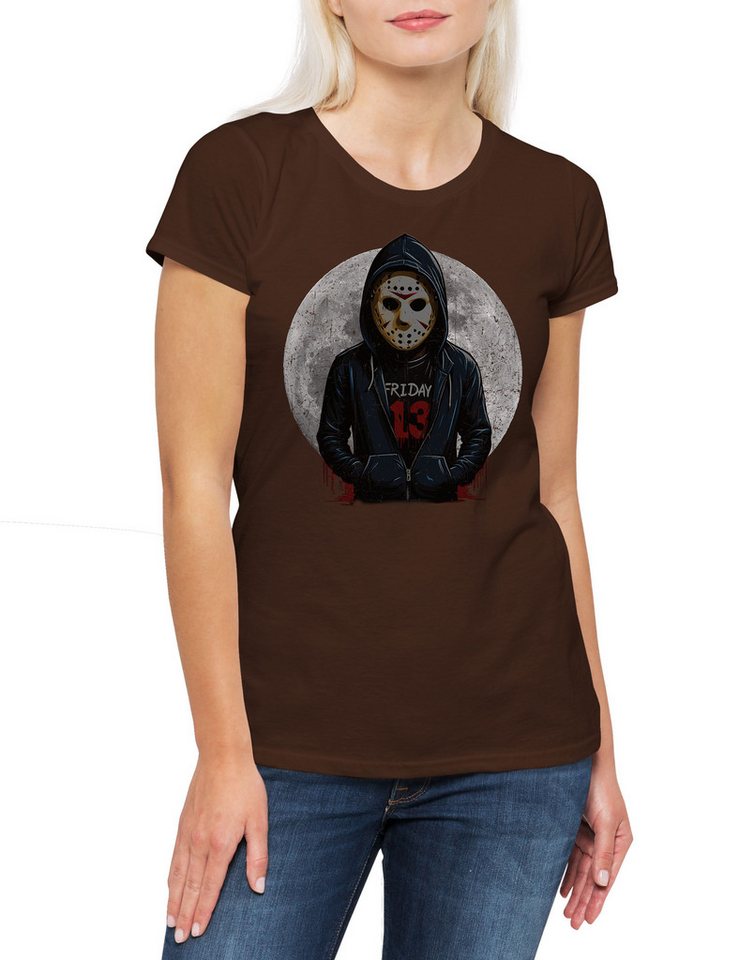 Urban Backwoods Print-Shirt Jason Moon Damen T-Shirt 13th Freitag Machete 13 Friday Jason Hockey (1-tlg) Horror 13th Camp Bat von Urban Backwoods