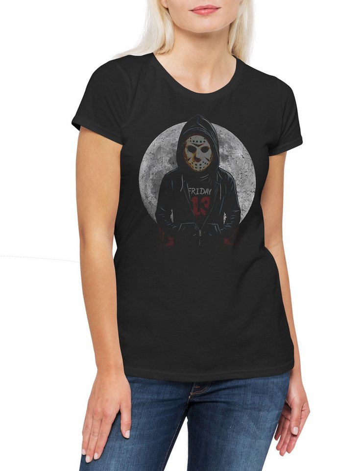 Urban Backwoods Print-Shirt Jason Moon Damen T-Shirt 13th Freitag Machete 13 Friday Jason Hockey (1-tlg) Horror 13th Camp Bat von Urban Backwoods
