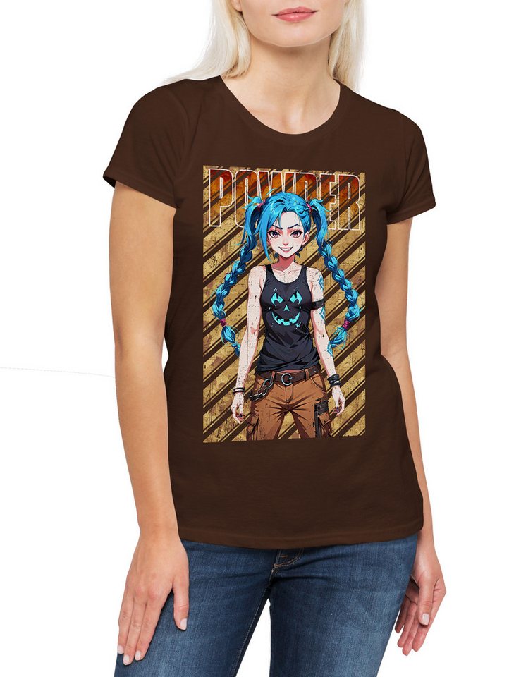 Urban Backwoods Print-Shirt Jinx Powder Damen T-Shirt Arcane Legends Anime Punk Tattoo League LOL (1-tlg) Gamer Gaming Japan Asia von Urban Backwoods