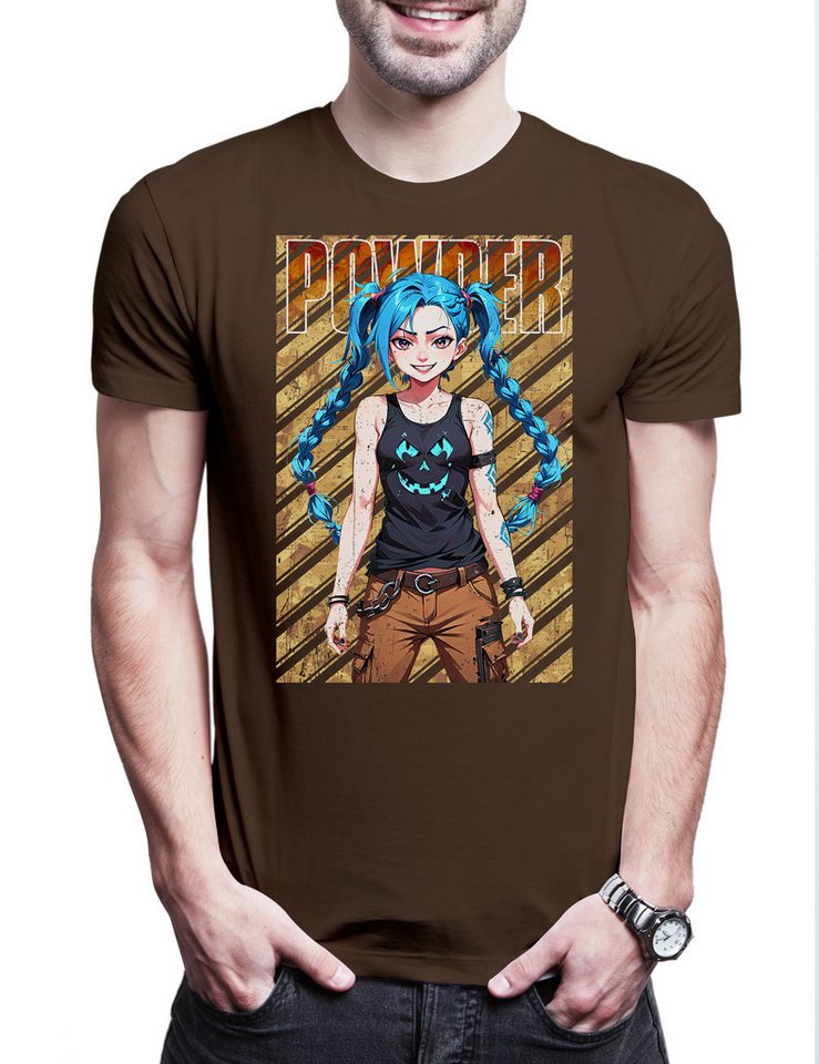Urban Backwoods Print-Shirt Jinx Powder Herren T-Shirt Arcane Legends Anime Punk Tattoo League LOL (1-tlg) Gamer Gaming Japan Asia von Urban Backwoods