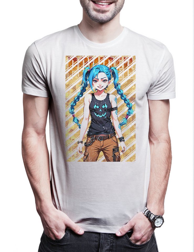 Urban Backwoods Print-Shirt Jinx Powder Herren T-Shirt Arcane Legends Anime Punk Tattoo League LOL (1-tlg) Gamer Gaming Japan Asia von Urban Backwoods