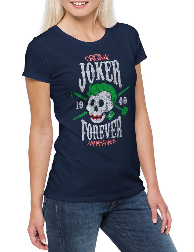 Urban Backwoods Print-Shirt Joker Forever Damen T-Shirt Skull Schädel Totenkopf Batman (1-tlg) Totenschädel Gotham Dark Wayne von Urban Backwoods