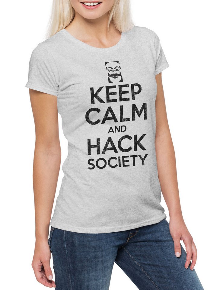 Urban Backwoods Print-Shirt Keep Calm And Hack Society Damen T-Shirt Hacker Life IT Informatik (1-tlg) Informatiker PC Science Geek von Urban Backwoods