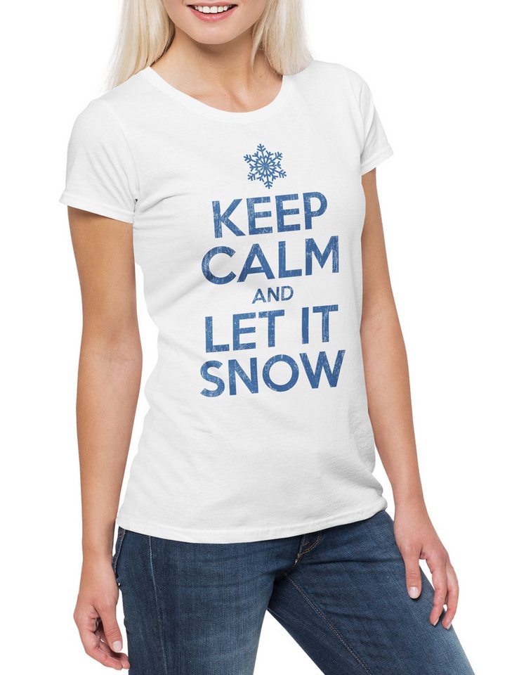 Urban Backwoods Print-Shirt Keep Calm And Let It Snow Damen T-Shirt White Cristmas X-Mas (1-tlg) Weihnachten Schnee Weiße Weihnacht von Urban Backwoods