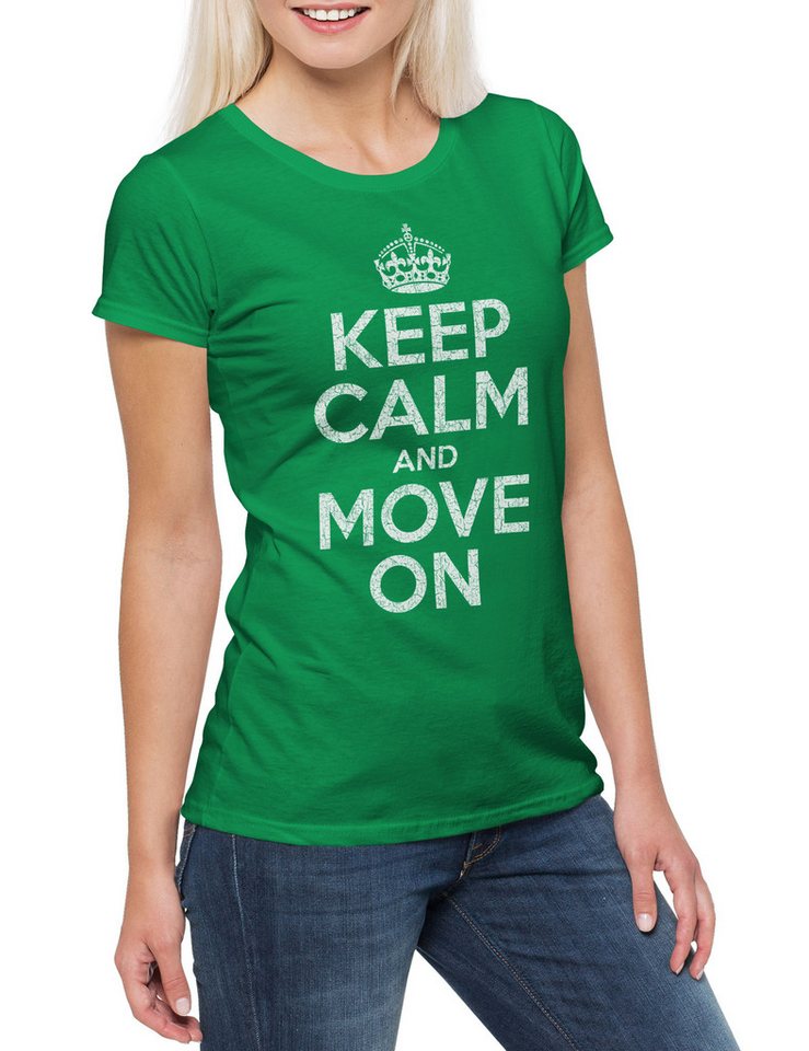 Urban Backwoods Print-Shirt Keep Calm And Move On Damen T-Shirt Pump Body Building Gym Fitness (1-tlg) Training Coach Sportler Sports von Urban Backwoods